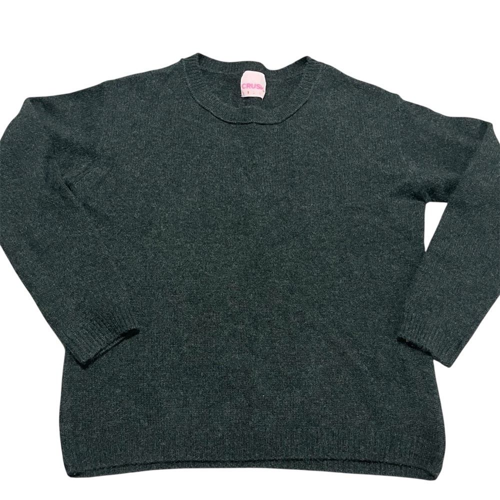 Crush Cashmere 100% Dark Gray/Black Women's Crew Neck Sweater Luxury Winter Warm